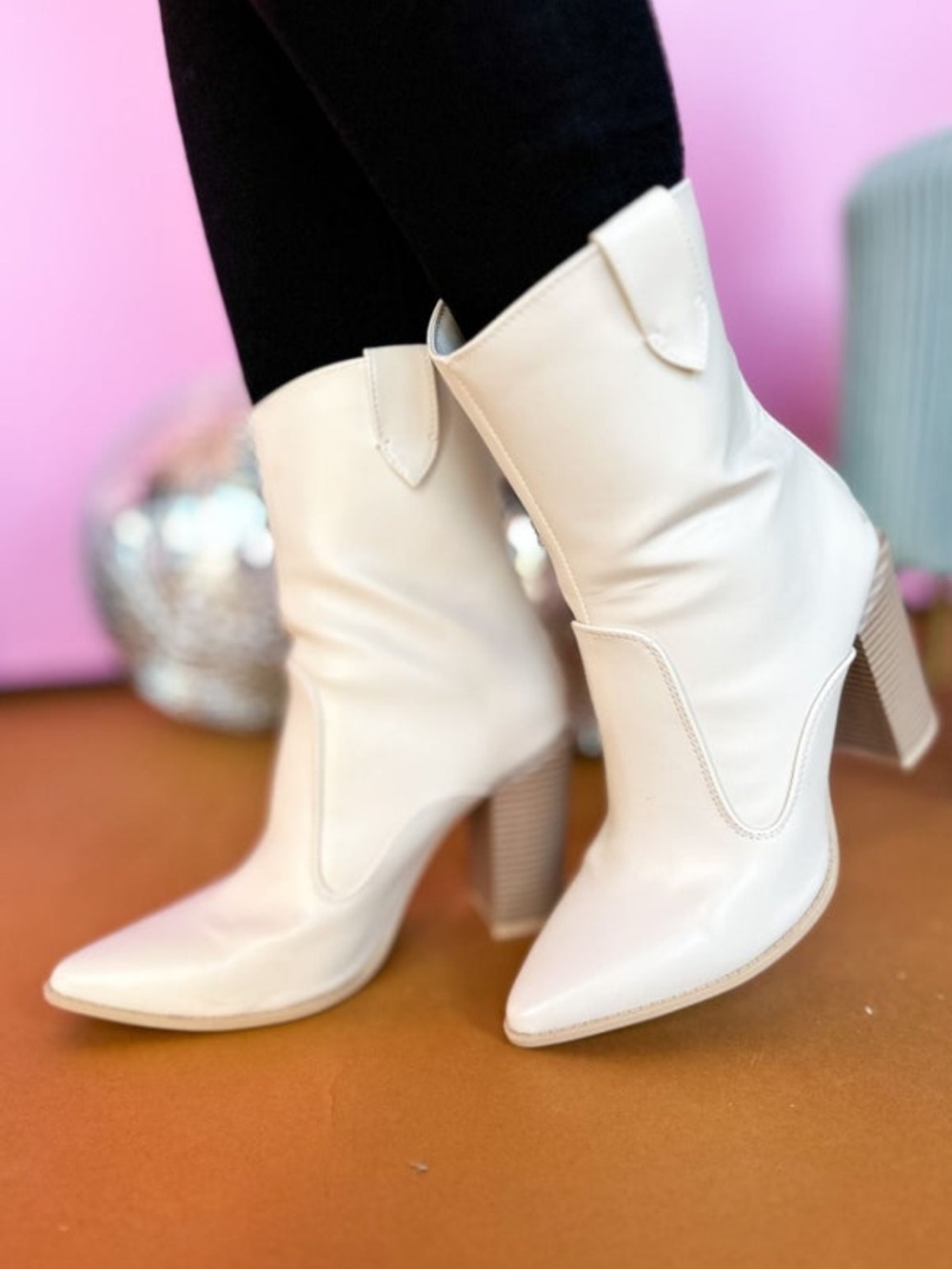 Women’s Cream Western-Inspired High Heel Boots